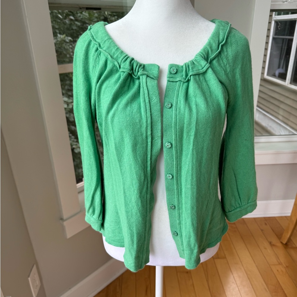 ELIE TAHARI Light Green Silk Cashmere Elbow Sleeve Cardigan Sweater Size Medium - Picture 4 of 11